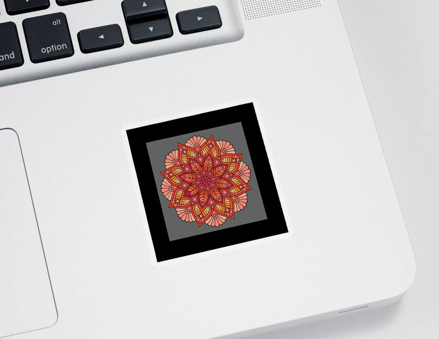 Orange Sticker featuring the digital art Orange Grey Tones Mandala by G Lamar Yancy