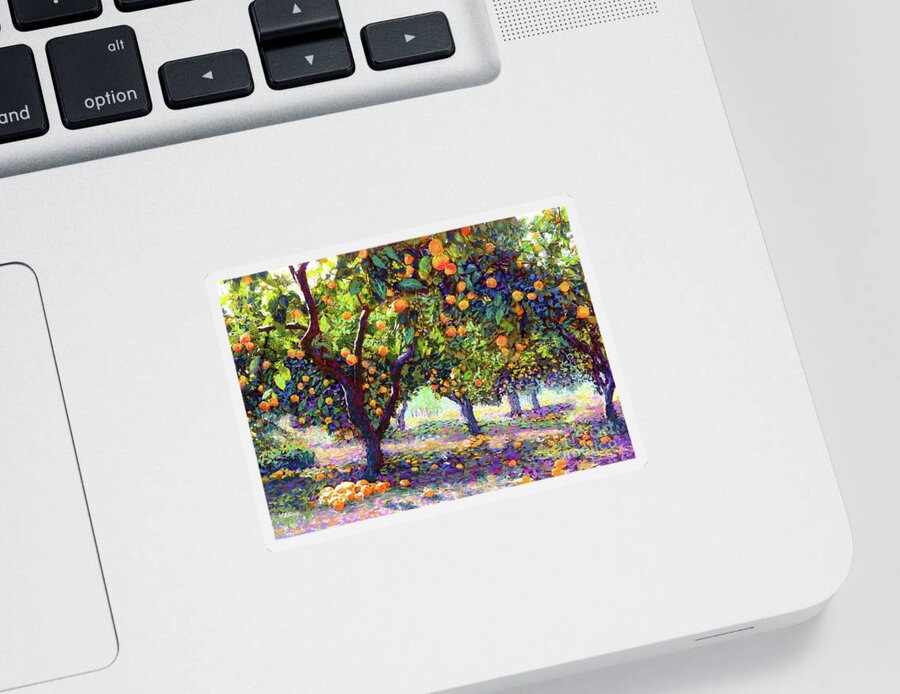 Landscape Sticker featuring the painting Orange Grove of Citrus Fruit Trees by Jane Small