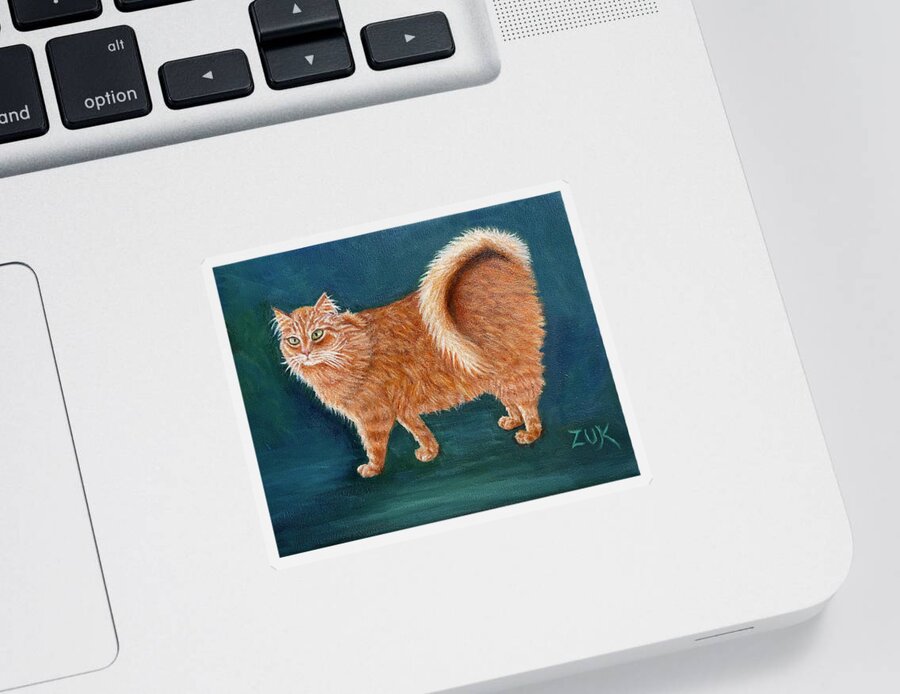 American Ringtail Cat Sticker featuring the painting Orange Ringtail Cat by Karen Zuk Rosenblatt