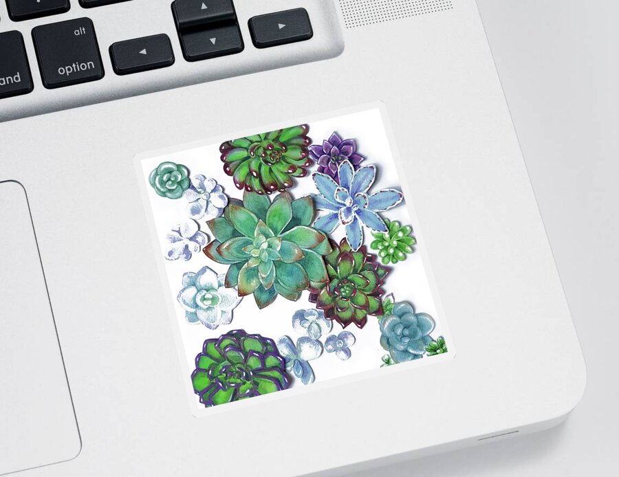 Succulent Sticker featuring the painting Organic Beautiful Succulent Plants Garden Watercolor Art Decor III by Irina Sztukowski