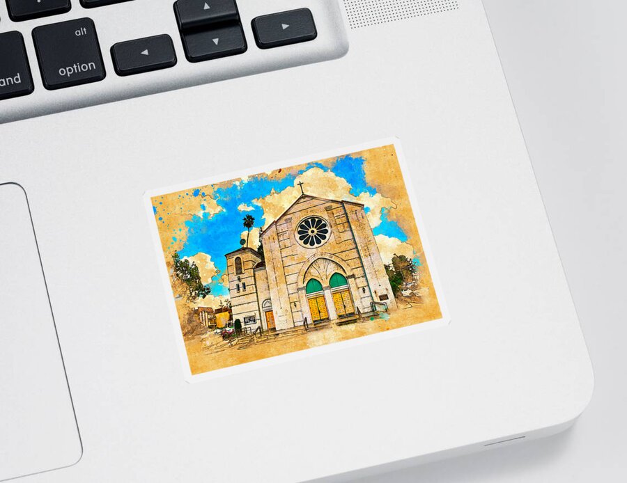 Our Lady Of Perpetual Help Sticker featuring the digital art Our Lady of Perpetual Help catholic church in Downey, California by Nicko Prints