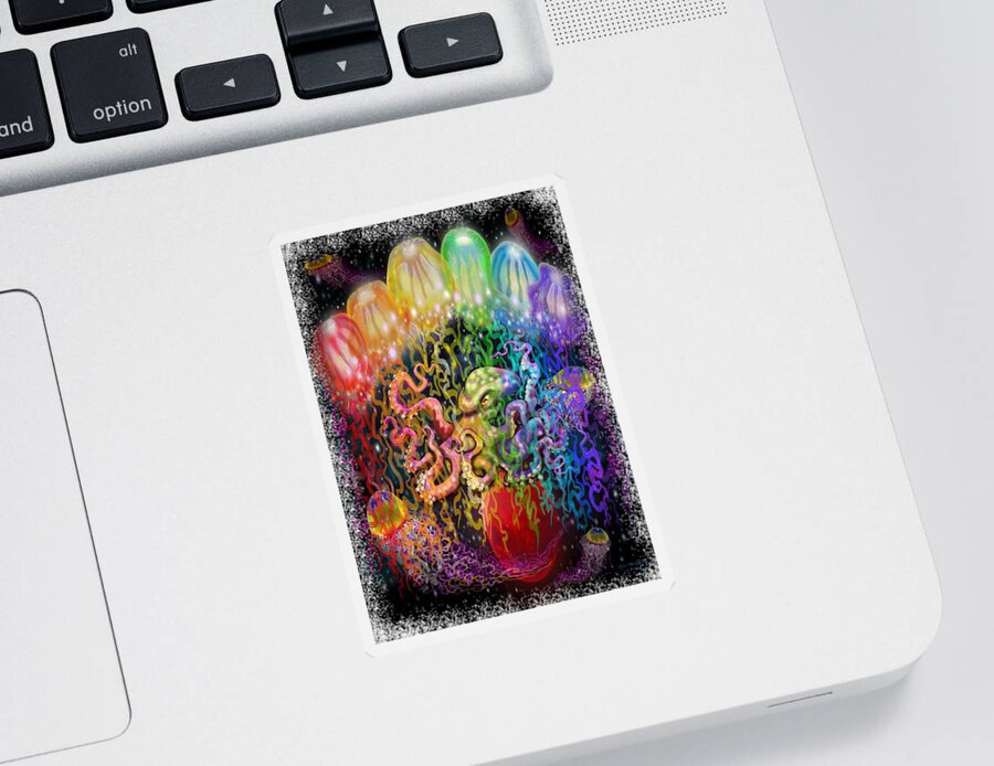 Space Sticker featuring the digital art Outer Space Rainbow Alien Tentacles by Kevin Middleton