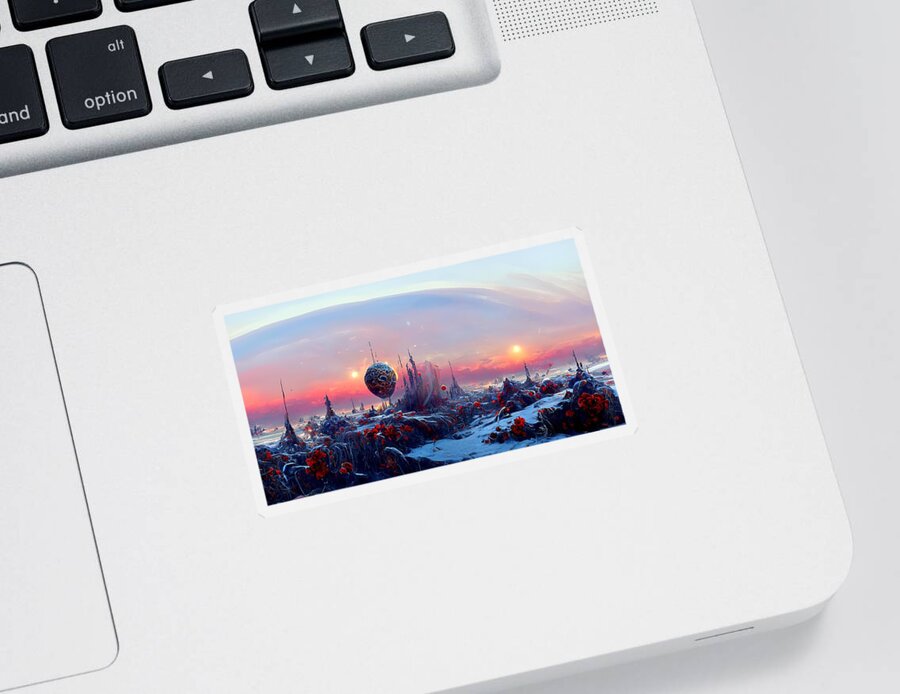 Hyper Detailed Digital Matte Painting Sticker featuring the digital art Outer Space Sunset by Frederick Butt