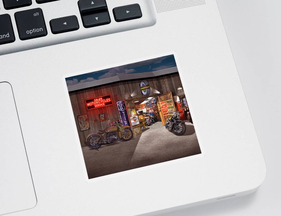 Motorcycle Shop Sticker featuring the photograph Outside the Motorcycle Shop by Mike McGlothlen