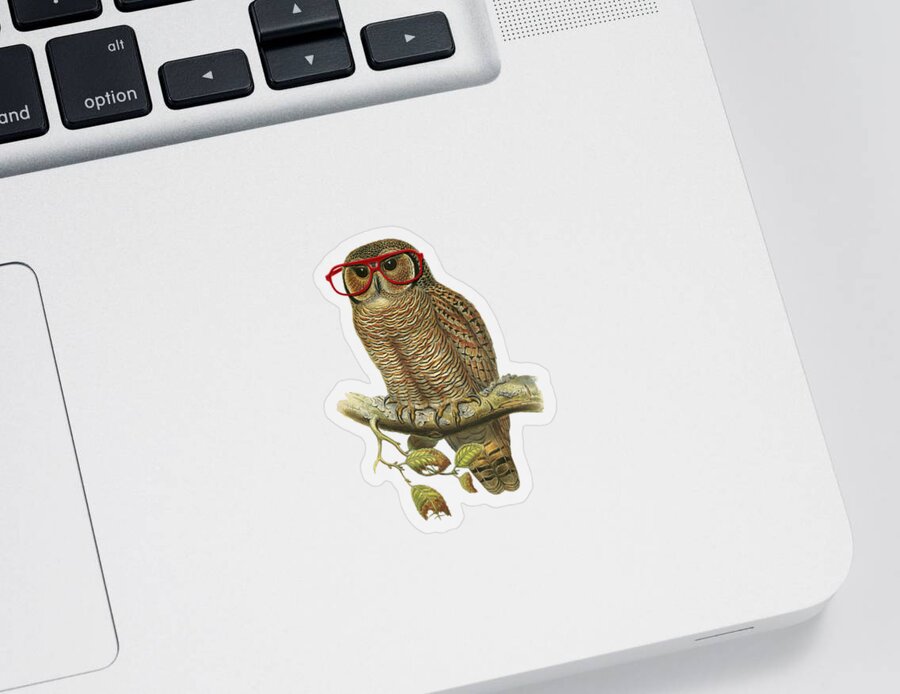 Owl Sticker featuring the digital art Owl with red glasses by Madame Memento