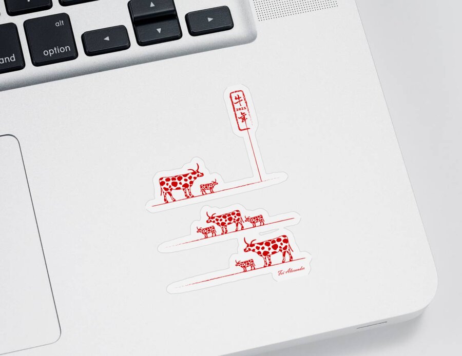 Year Of Ox Sticker featuring the digital art Ox Year No.13 by Fei A