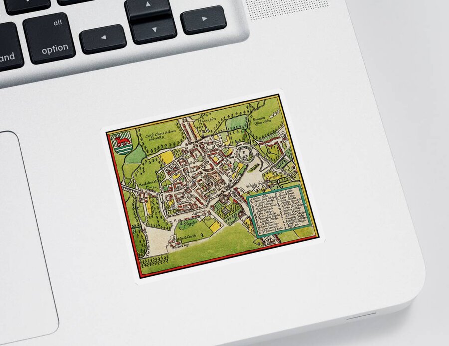 Oxford Sticker featuring the photograph Oxford England Vintage Map 1605 by Carol Japp