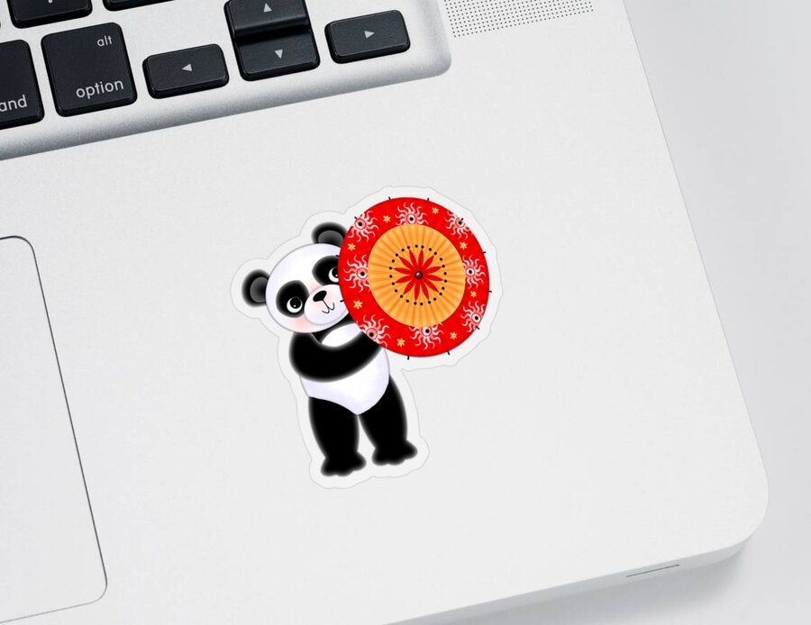 Letter P Sticker featuring the digital art P is for Panda and Parasol by Valerie Drake Lesiak