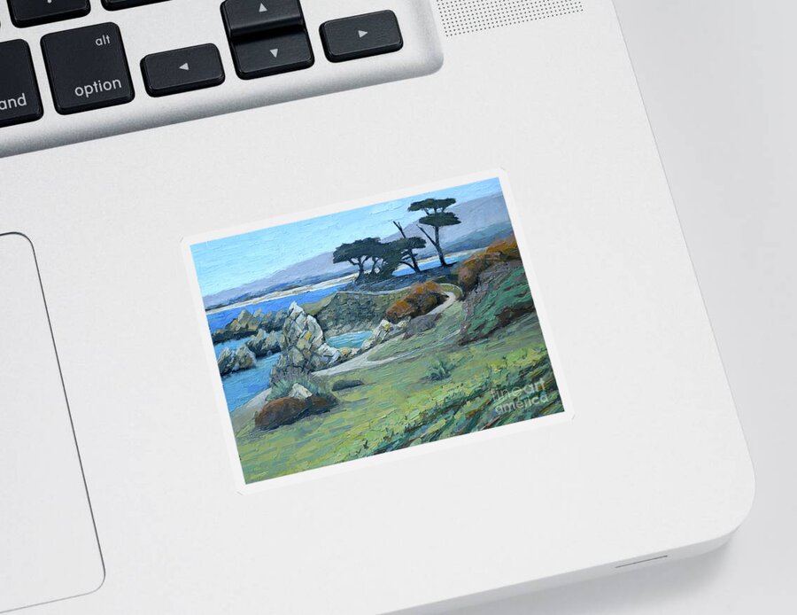 Monterey Sticker featuring the painting Pacific Grove Cypress by PJ Kirk