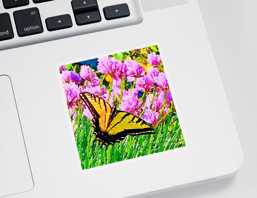 Yellow Swallowtail Sticker featuring the digital art Painted Lady by Wendy Golden