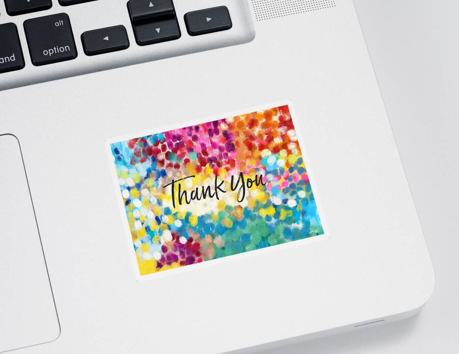 Thank You Sticker featuring the mixed media Painterly Thank You- Art by Linda Woods by Linda Woods