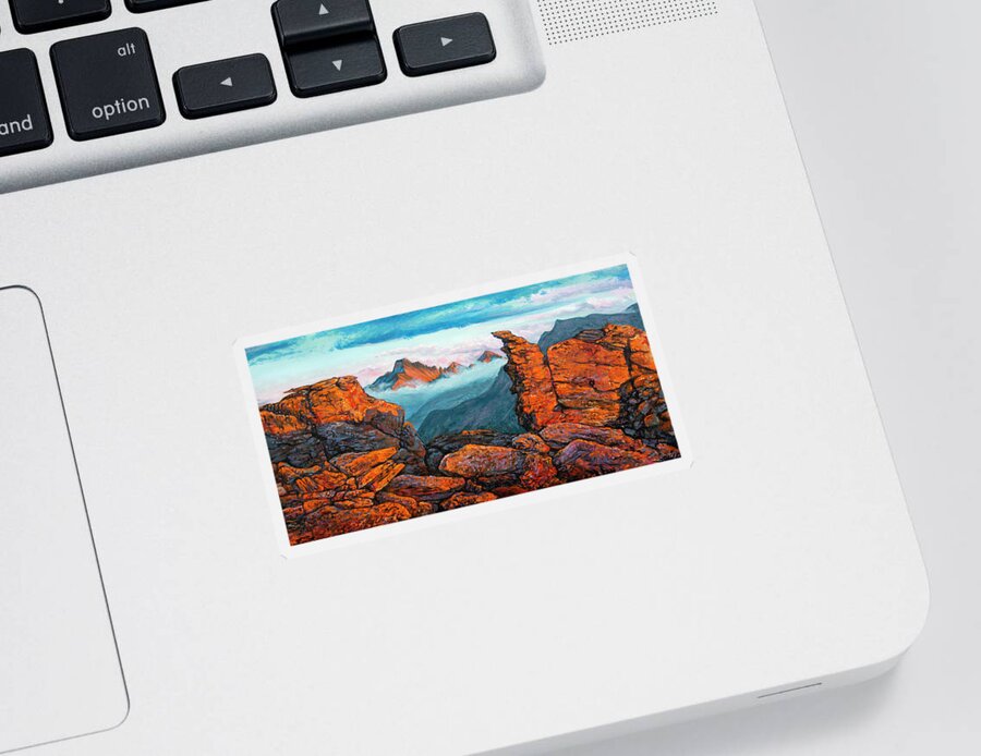 Rocky Mountain National Park Sticker featuring the painting Painting - Longs Peak and Rock Cut Sunset by Aaron Spong
