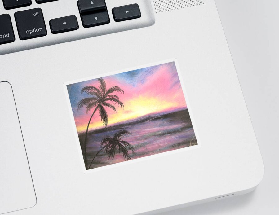 Palm Sunset Sticker featuring the painting Palm Set by Jen Shearer