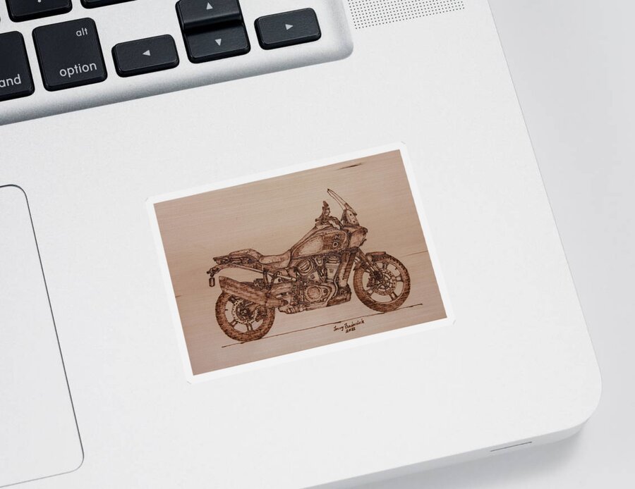 Harley Davidson Sticker featuring the pyrography Pan America 1250 by Terry Frederick