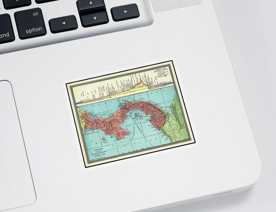 Panama Sticker featuring the photograph Panama Canal Vintage Map 1904 by Carol Japp