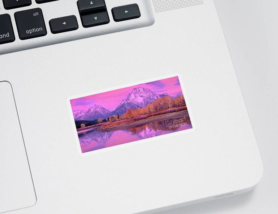 Dave Welling Sticker featuring the photograph Panoramic Dawn Alpenglow Oxbow Bend Grand Tetons Natio by Dave Welling