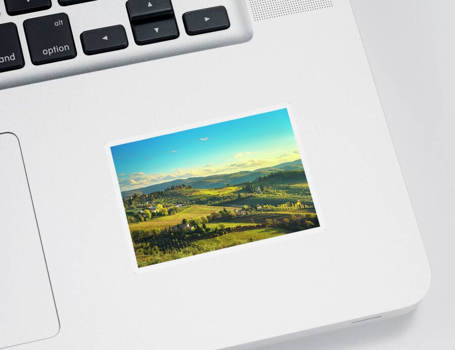 Chianti Sticker featuring the photograph Panzano in Chianti Vineyards Panoramic View by Stefano Orazzini