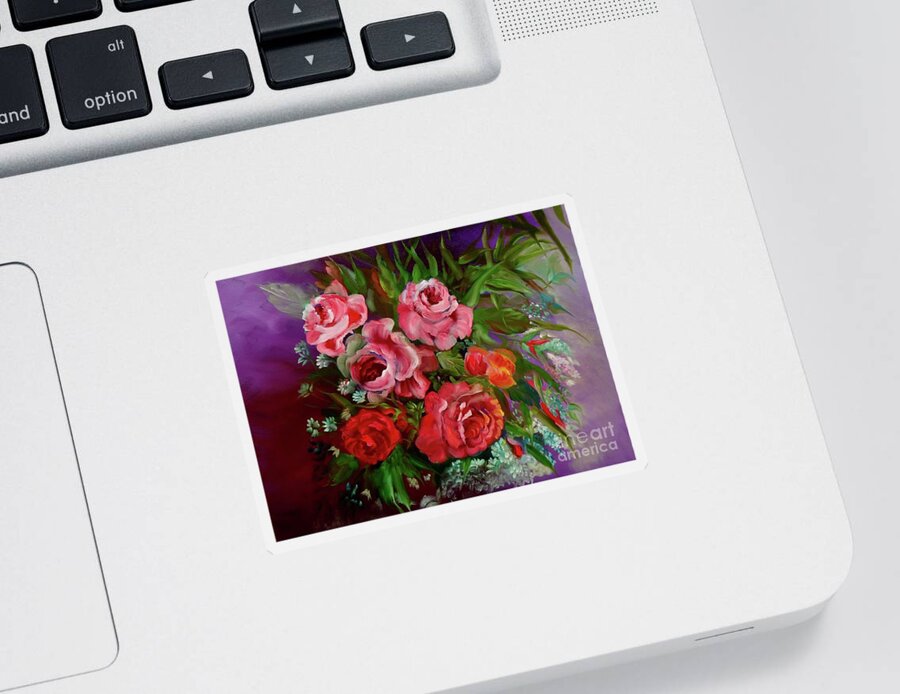 Pink Roses Sticker featuring the painting Parade of Roses by Jenny Lee