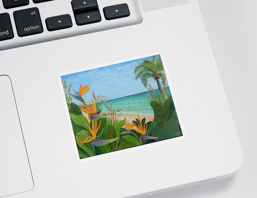 Bird Of Paradise Flower Sticker featuring the painting Paradise View by Connie Rish