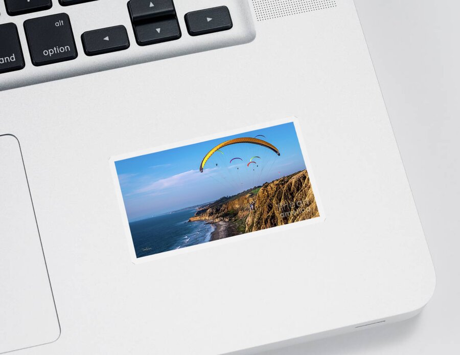 Beach Sticker featuring the photograph Paragliders Flying Over Torrey Pines by David Levin