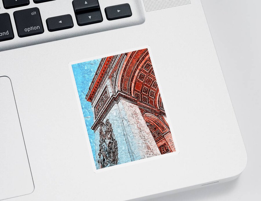 Paris Sticker featuring the painting Paris, Arc of Triomphe by AM FineArtPrints