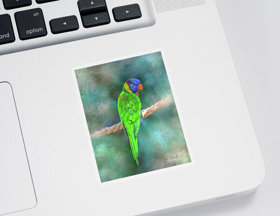 Bird Sticker featuring the mixed media Parrot Bird 80 by Lucie Dumas