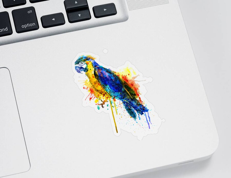 Marian Voicu Sticker featuring the painting Parrot Watercolor by Marian Voicu