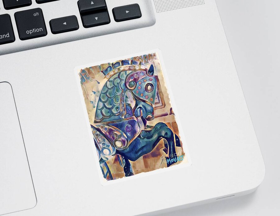 Carousel Sticker featuring the digital art Pastel blue carousel horse by Patty Vicknair
