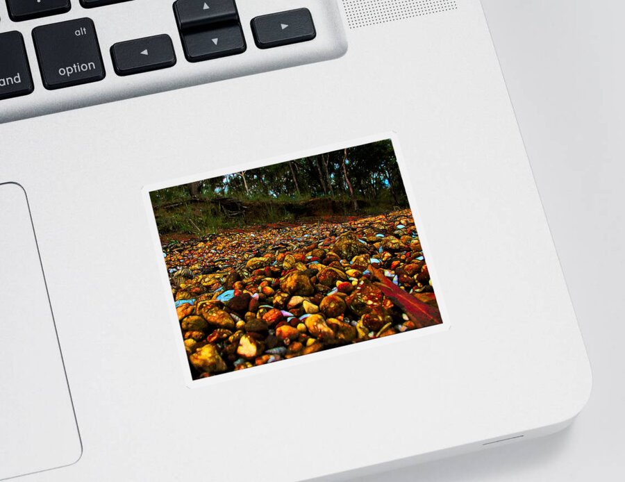 View Sticker featuring the photograph Patterns of Weipa Bauxite and Trees by Joan Stratton