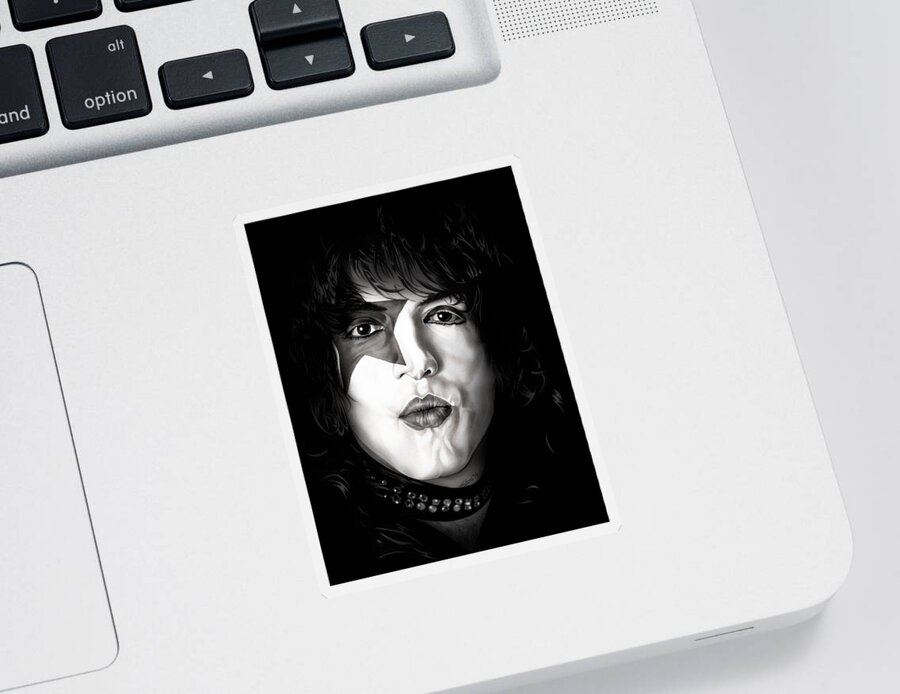 Kiss Sticker featuring the drawing Paul Stanley - KISS - Black and White Edition by Fred Larucci