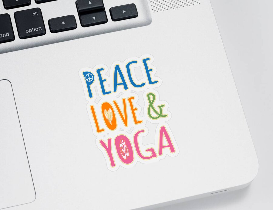 Funny Sticker featuring the digital art Peace Love Yoga by Flippin Sweet Gear