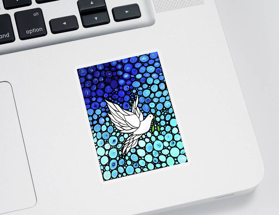 Peace Sticker featuring the painting Peaceful Journey - White Dove Peace Art by Sharon Cummings