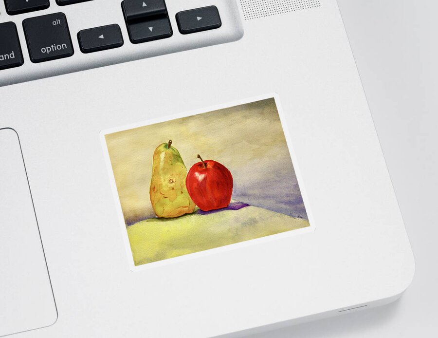 Fruit Sticker featuring the painting Pear with Apple by Peggy Rose