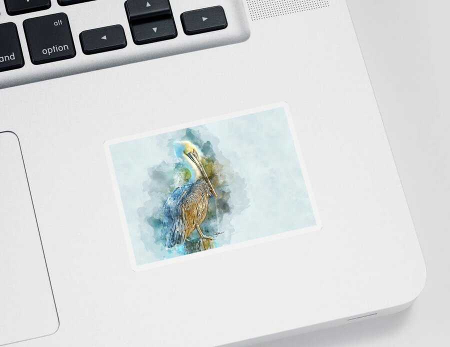 Pelican Sticker featuring the mixed media Pelican Watercolor by Pamela Williams