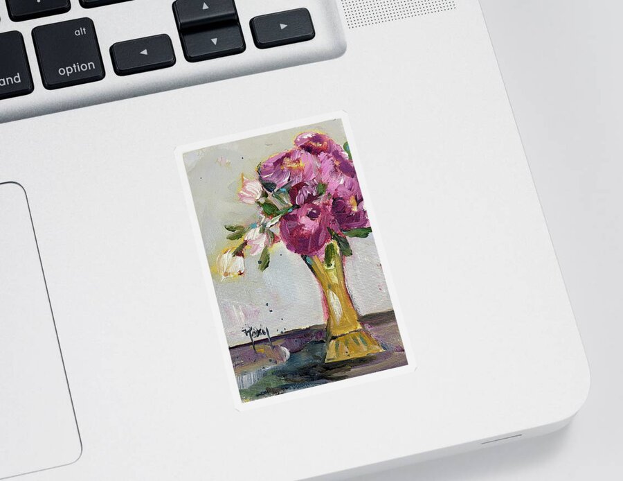 Peonies Sticker featuring the painting Peonies in a Yellow Vase by Roxy Rich