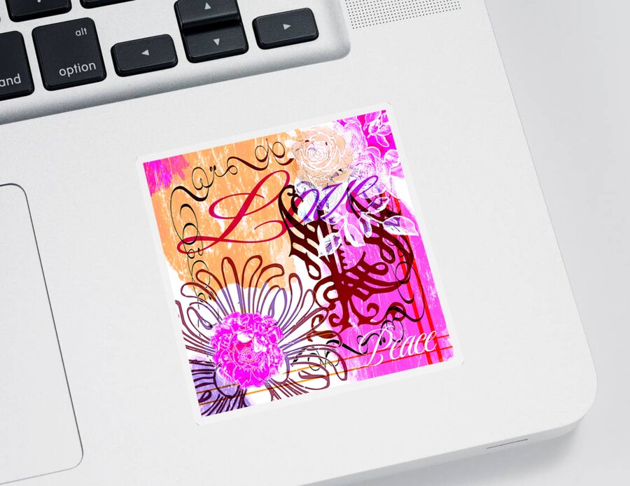 Peony Sticker featuring the digital art Peony Floral Collage in Pink and Orange by Delynn Addams