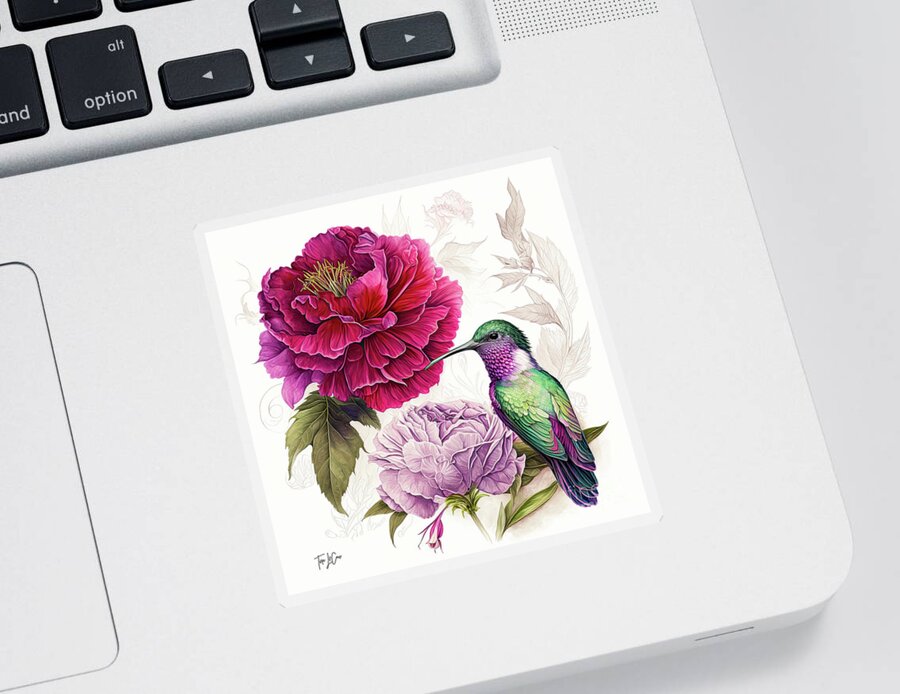 Peony Sticker featuring the painting Perched On The Peony by Tina LeCour