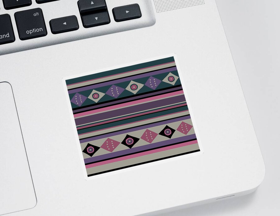Peruvian Inca Sticker featuring the digital art Peruvian Inca Ethnic Stripes - GrayGreen Ivory Pink by Vagabond Folk Art - Virginia Vivier