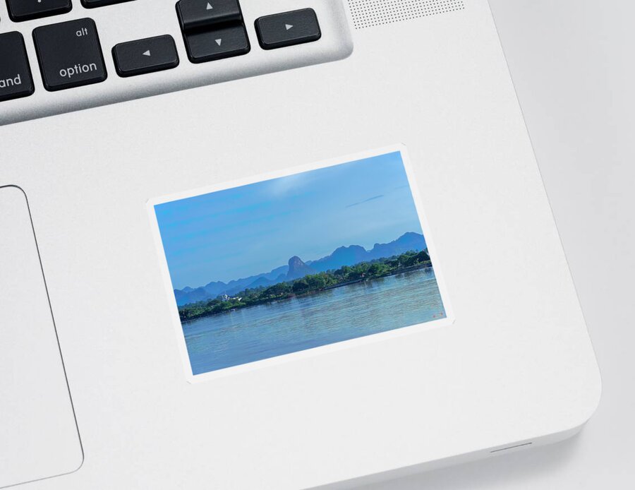 Scenic Sticker featuring the photograph Phanom Naga Park Mekong River and Mountains in Laos DTHNP0311 by Gerry Gantt