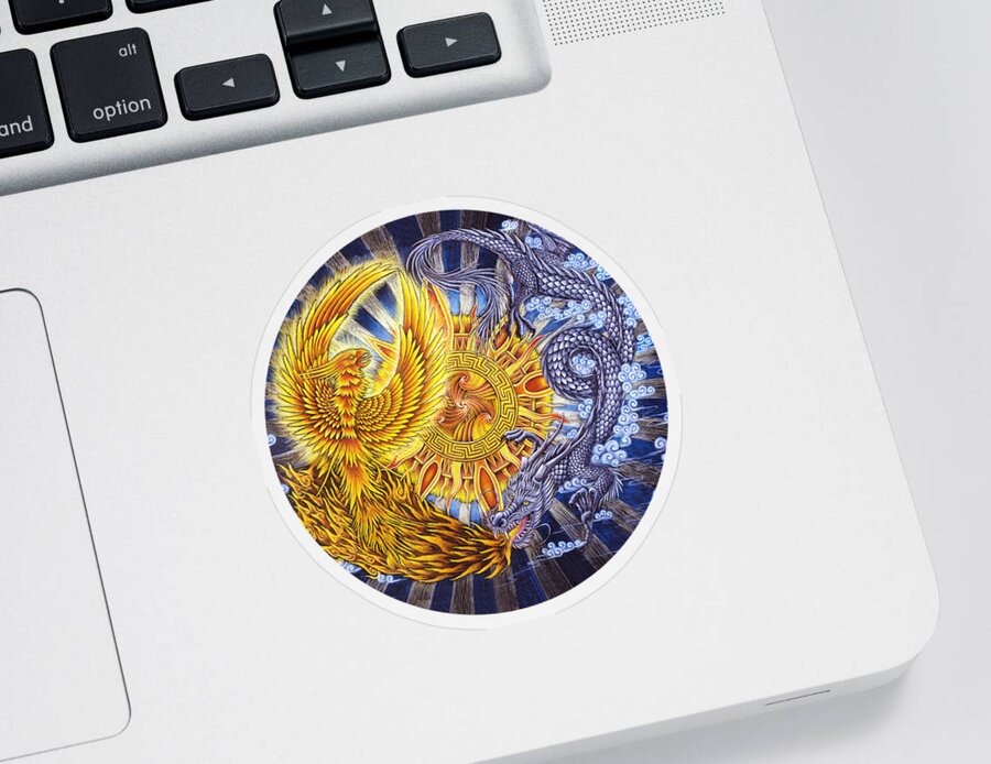 Chinese Dragon Sticker featuring the pastel Phoenix and Dragon by Rebecca Wang