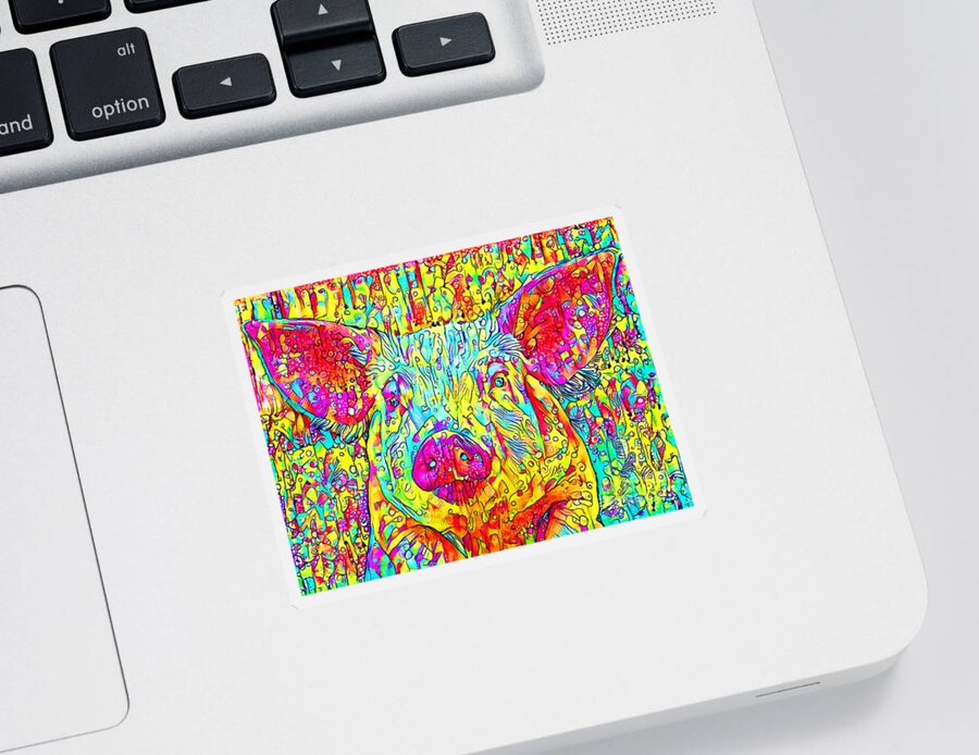 Wingsdomain Sticker featuring the photograph Pig in Contemporary Vibrant Happy Color Motif 20200512 by Wingsdomain Art and Photography