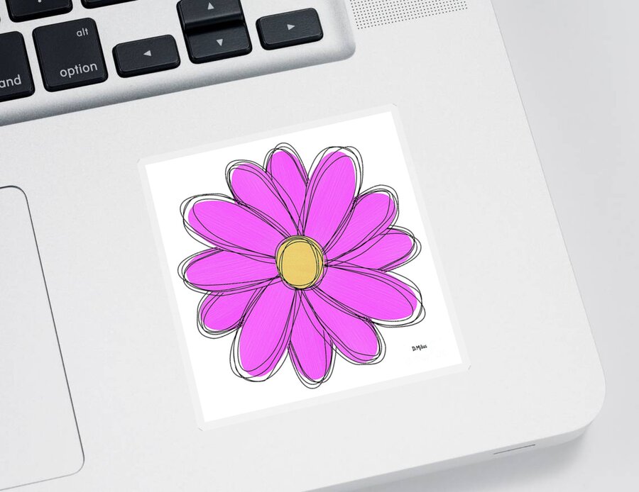 Mod Flower Sticker featuring the mixed media Pink and Yellow Flower by Donna Mibus