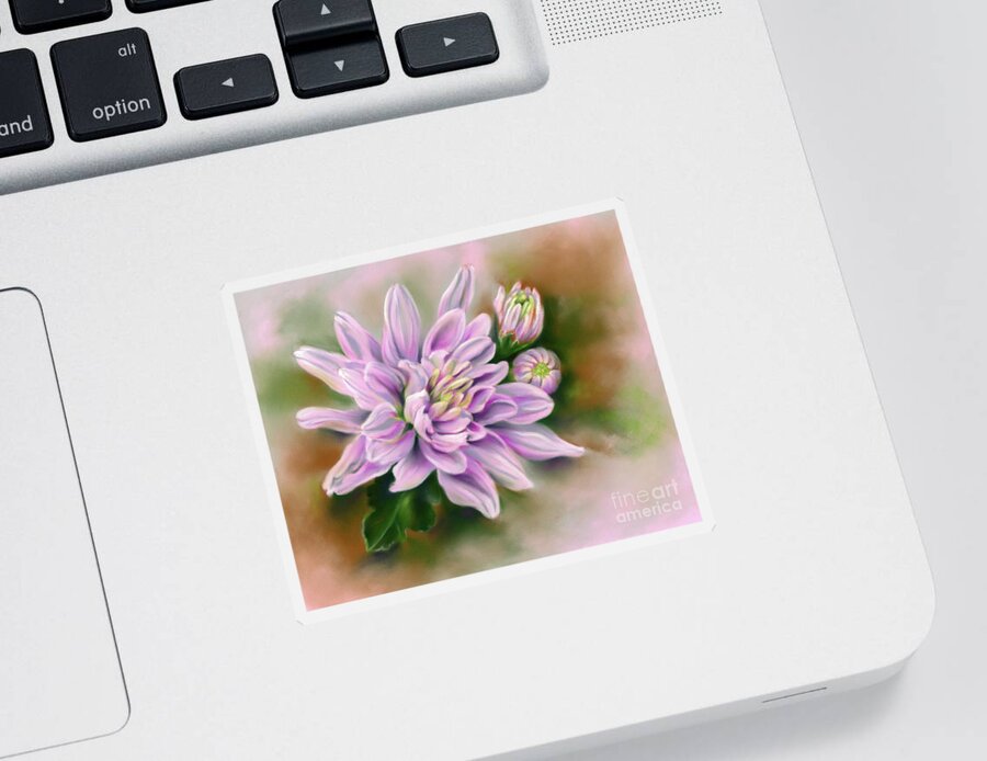 Botanical Sticker featuring the painting Pink Chrysanthemums with Leaf by MM Anderson