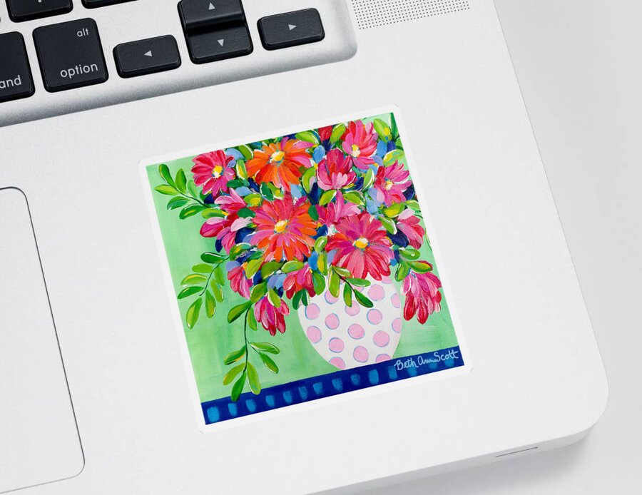 Flowers Sticker featuring the painting Pink Dotted Vase by Beth Ann Scott