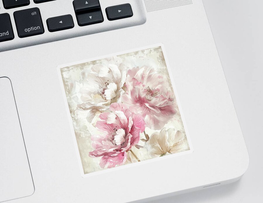 Pink Peony Sticker featuring the painting Pink Envy by Tina LeCour