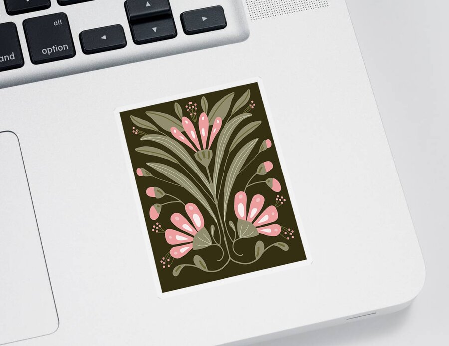 Pink Floral Tile Sticker featuring the drawing Pink Floral Tile by Nancy Merkle