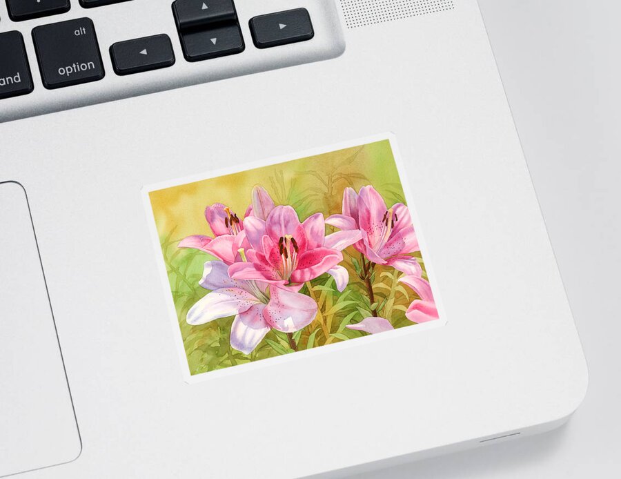 Pink Sticker featuring the painting Pink Lilies by Espero Art