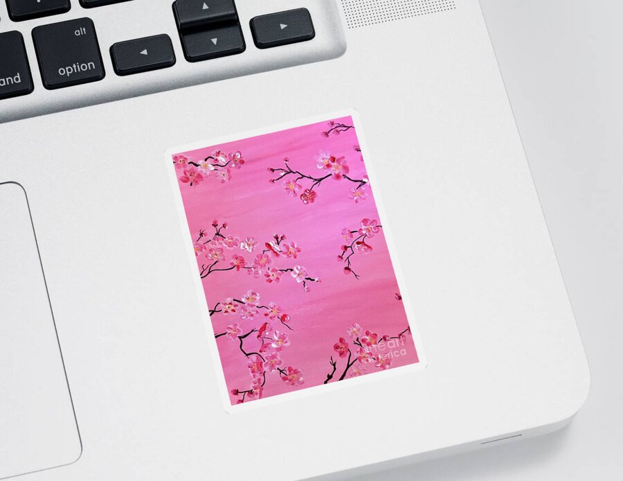 Blossoms Flowers Spring Pink Branches Painting Nature Color Cherry Sticker featuring the painting Pink on Pink by Debora Sanders