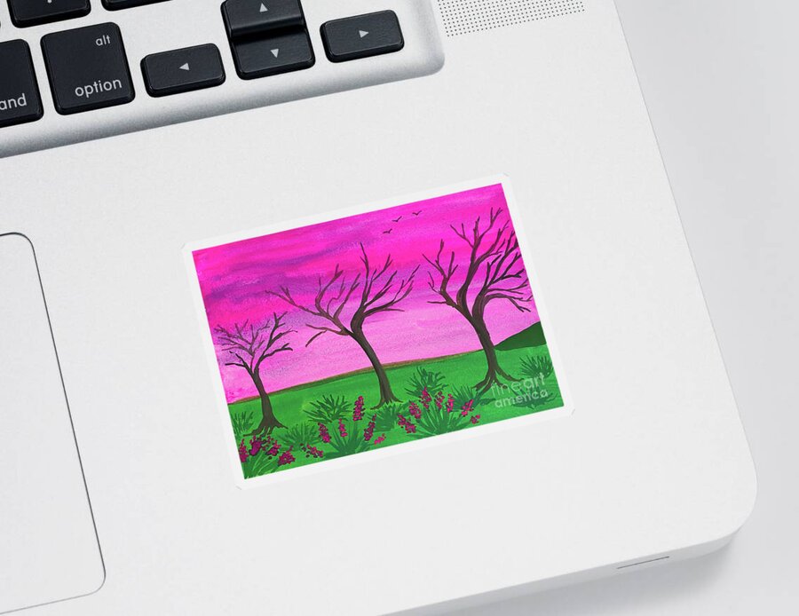 Pink Sky Sticker featuring the painting Pink Sky by Lisa Neuman