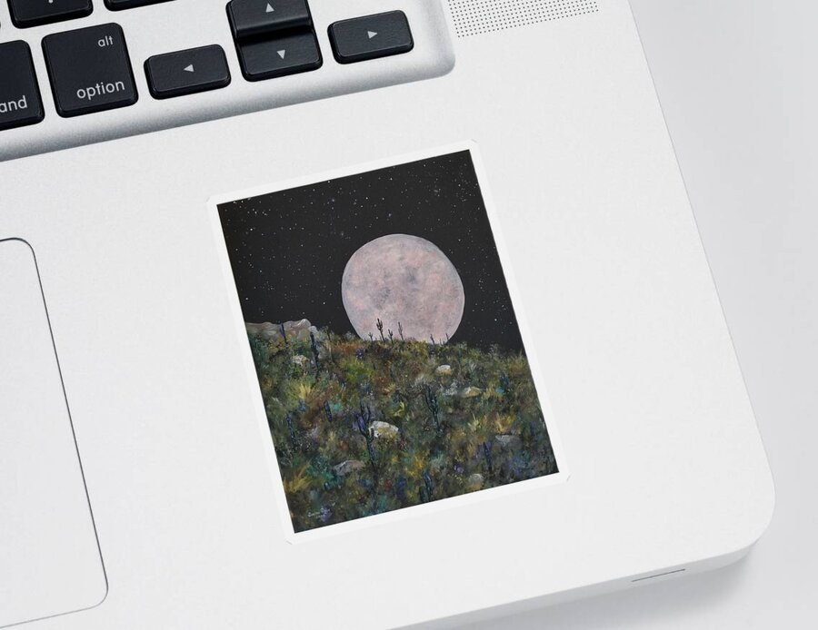 Moon Sticker featuring the painting Pink Supermoon by Judith Rhue